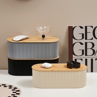 MONR Boîte de gestion de câbles en plastique moderne avec couvercle en bambou et prise de câble Organisateur de câbles pour le rangement des fils et des câbles
