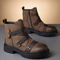 Bottes mi-mollet rétro pour femmes, style motard, semelle en caoutchouc antidérapante, boucle croisée, fermeture éclair, confortables, en cuir PU souple, automne-hiver