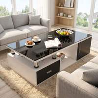 Table basse moderne en MDF avec tiroir de rangement, armoire latérale et plateau en verre trempé pour salon
