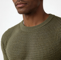 Suéter de Felpa para Hombre de Marca Privada, Suéter de Punto con Textura de Waffle, Manga Larga, Tejido Transpirable, Resistente al Pelusamiento