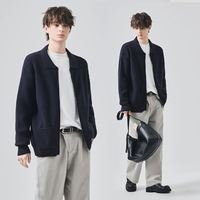 Cardigan tricoté polyvalent pour homme APO en acrylique/polyester/nylon à manches longues, coupe ample, col rabattu, fermeture éclair, idéal pour l'automne
