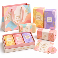 Boîte cadeau de savon avec logo personnalisé, papier enduit biodégradable, emballage artisanal, ensemble complet, étiquette, sac, écologique, vente en gros
