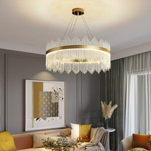 Lustre rectangulaire rond en tube de cristal led doré pour décoration de salon - Product Image 5