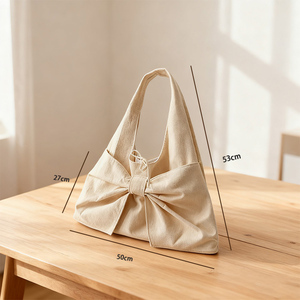 Tùy Chỉnh Trống Bow Hobo Túi Thiết Kế Mới Thời Trang Nách Vai Túi Sinh Thái Thân Thiện Với Bông Vải Tote Túi Mua Sắm Với Lót - Product Image 5