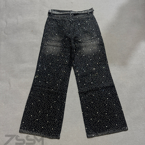 Jeans Larghi Oversize Dritti con Strass Pieni, Lavaggio Vintage Effetto Invecchiato per Uomo, Vendita all'Ingrosso - Product Image 3