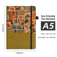 Carnet A5 Écologique en Liège Naturel/Restes de Thé/Café, Journal à Couverture Rigide avec Motif Timbres de Voyage et Poche