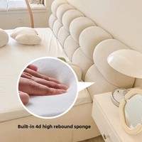 Lit double minimaliste couleur crème 1,5m/1,8m pour chambre principale ou petit appartement, lit rembourré en tissu en forme de nuage