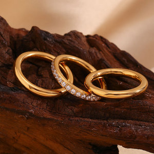 Anillo de Boda de Acero Inoxidable 316L con Baño de Oro Fino de 14k y 18k, con Circonita, para Mujer, Resistente al Deslustre - Product Image 1