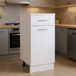 Armoire de cuisine minimaliste blanche avec tiroir et porte, design moderne, panneau en MDF, finition mélamine - Product Image 2