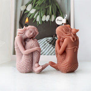 Sirena vela molde silicona sentado abrazo <span class=keywords><strong>cola</strong></span> estatua mar elfo herramienta DIY mar hija Aroma yeso tema marino artesanía pastel Decoración - Product Image 5