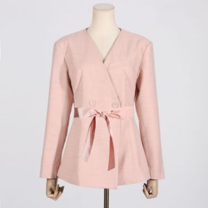 Nouvel ensemble décontracté 2 pièces tendance : pantalon large taille haute à coupe droite et haut à col en V à manches longues avec laçage - Product Image 3