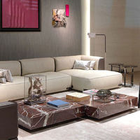 Table basse carrée moderne et simple en marbre violet haut de gamme, style luxe léger, pour salon