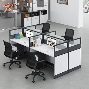<span class=keywords><strong>Escritorio</strong></span> de Oficina Moderno y Sencillo de Madera con Panel Separador <span class=keywords><strong>para</strong></span> Cuatro Estaciones de Trabajo, Muebles de Oficina Comerciales de PVC <span class=keywords><strong>para</strong></span> Personal - Product Image 3