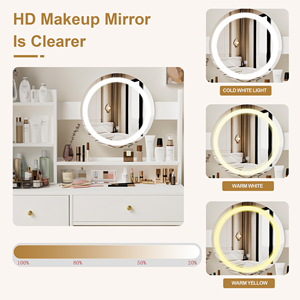 Table de toilette avec miroir pour chambre à coucher, style nordique, prix bas, LED, 4 tiroirs, blanc, meubles d'hôtel, coiffeuse pour le maquillage - Product Image 2