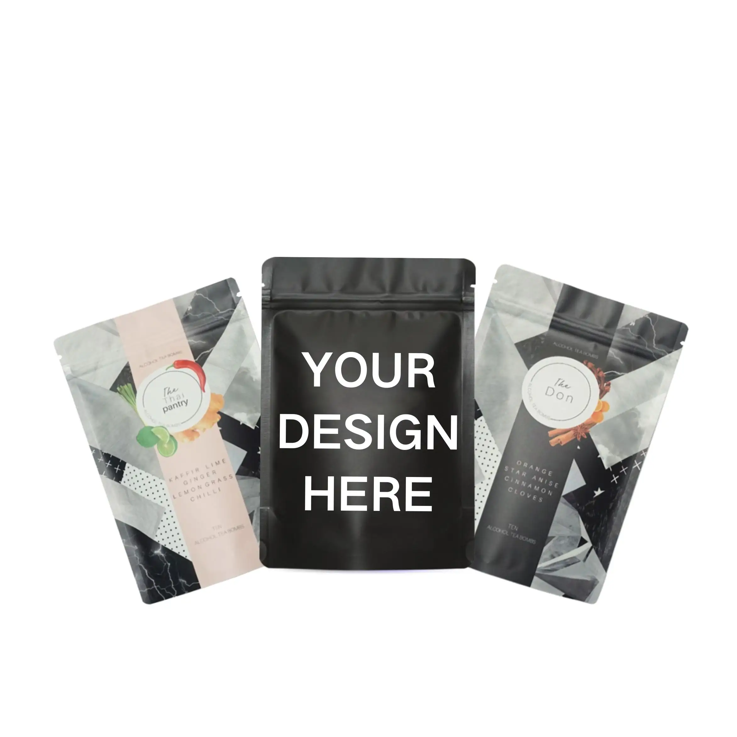 Custom printed 100g 200g 500g wholesale hot sell self sealing tea thick large matte stand up pouch bag with zipper mylar bag