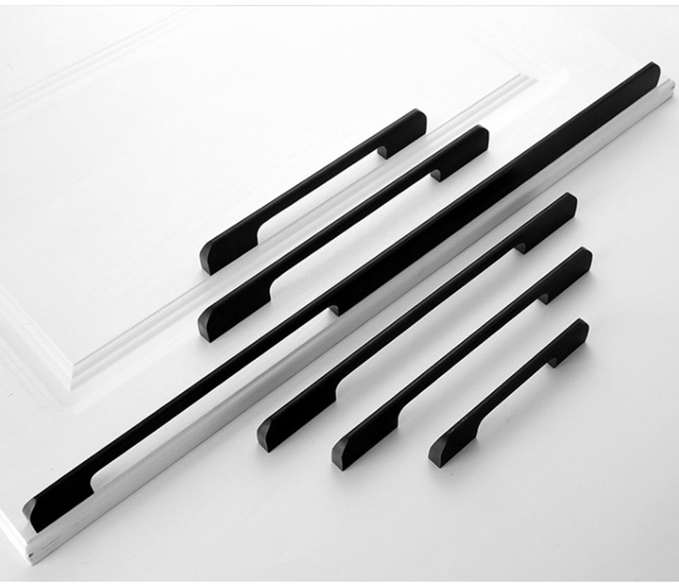 铝制亚光黑色橱柜门把手简约欧式现代亚洲黑色抽屉家具五金门把手