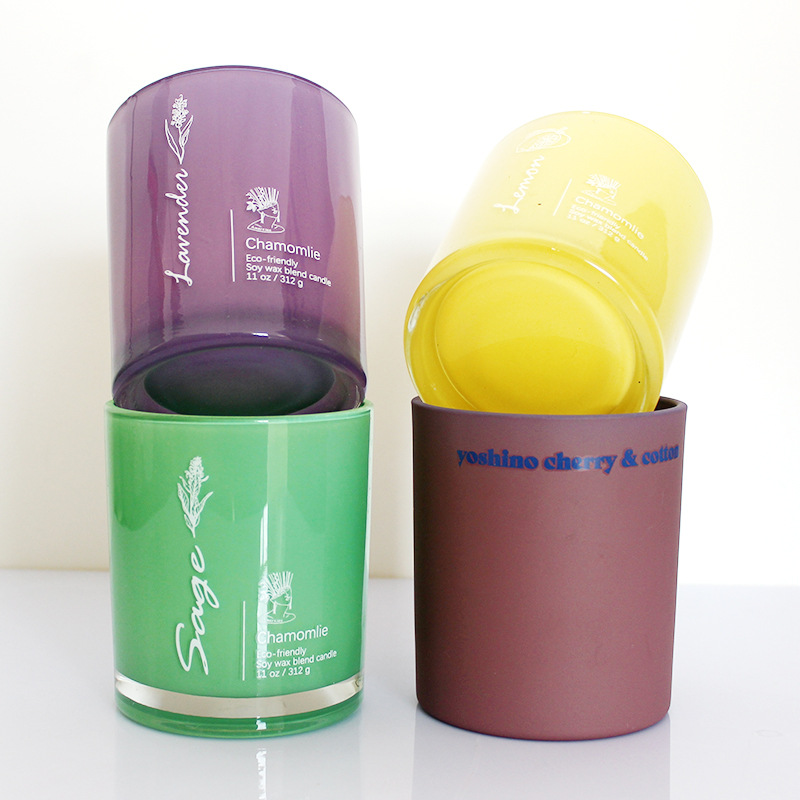 Wholesale 10oz glossy matte  custom designed multi-colour glass candle jar for candle making