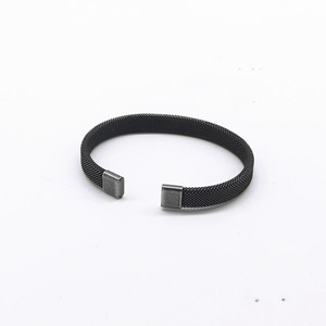 yunnique Minimalist Black Titanium Steel Open <b>Bangle</b> Geometric Design <b>For</b> <b>Men</b> And Women - Product Image 3