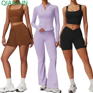 2025 nuevo deporte gimnasio Fitness Yoga conjunto manga larga Crop Top acampanado Leggings correr conjuntos mujeres entrenamiento Yoga conjuntos - Product Image 1