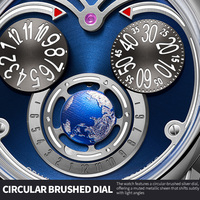 Montre personnalisée avec logo, mouvement automatique mécanique NH35, régulateur de rotation de la Terre 24H, aiguilles séparées, cadran vert lumineux, acier 316L