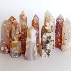 Varinha de cura de pedra de cristal de ágata com ponto de pedra natural 2024 prisma facetado