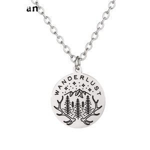 Stainless Steel Wanderlust Necklace Pine Tree Star Mountain Earth Necklace Travel Explore Jewelry - Product Image 1