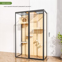 Cage pour chat d'intérieur très grande avec fermeture à bouton Villa pour chat en bois massif avec support d'escalade à espace libre et nid de chat intégré
