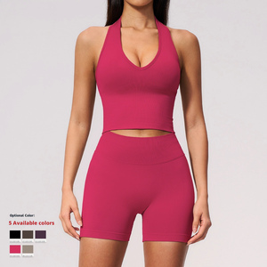 Ensemble de yoga 2 pièces sans couture, respirant et recyclable pour femme – Haut tricoté dos nu et bas sculptant pour la course et l'entraînement - Product Image 2