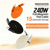 Câble USB-C magnétique rétractable 240W avec gaine en nylon, charge rapide 480 Mbps, rangement automatique pour iPhone 15
