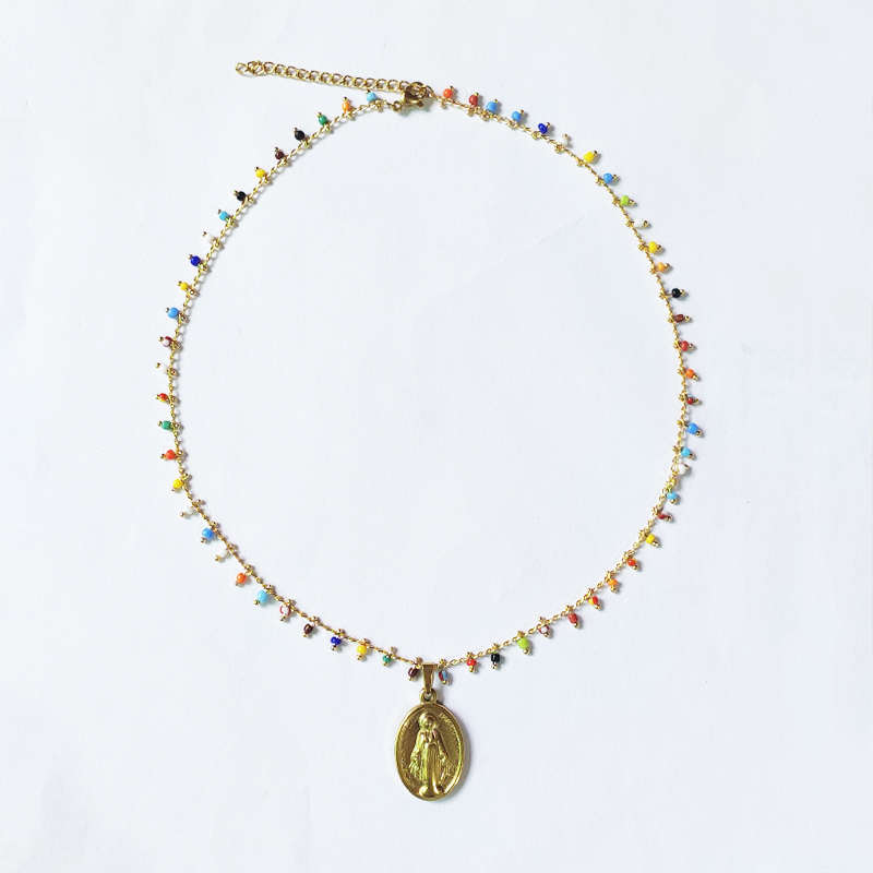 Kalung Liontin Manik-manik Bohemian, Aksesori Rantai Stainless Steel Desain Kreatif Grosir