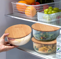Lot de 2 bols Pyrex de remplacement compatibles avec 4 tasses, 6 couvercles ronds, récipient en verre réutilisable, durable, bocaux de stockage des aliments, couvercles en bois