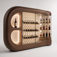 Armoire à vin en bois massif écologique sur mesure, bar à vin moderne de luxe avec porte vitrée et éclairage LED pour la maison, salon