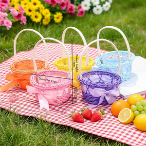 Panier <span class=keywords><strong>de</strong></span> Pâques en rotin tressé à la main avec motif festonné et nœud, panier cadeau écologique pour la <span class=keywords><strong>chasse</strong></span> aux œufs <span class=keywords><strong>de</strong></span> Pâques - Product Image 2