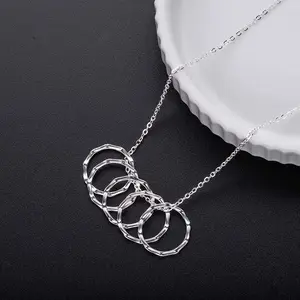 New Arrivals 2022 Jewelry Sterling Silver Five Bamboo Ring Circle Pendant Necklace For Ladies Happy 50th Birthday Gift Set Idea