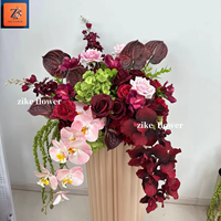 Fleurs artificielles orchidées et hortensias réalistes bordeaux pour centre de table, décorations de mariage pour réception et toile de fond de scène