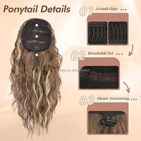 Extensiones de cola de caballo Largo Rizado Ondulado Cordón Cola de caballo Esponjoso Cola de caballo Pieza de cabello Postizos sintéticos para mujeres