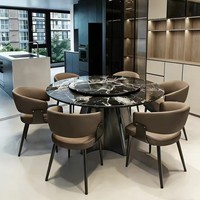 Table à manger ronde moderne de style italien de luxe léger, avec structure en acier et plateau en marbre, 6 places, chaises avec rangement, mobilier de maison pour villa