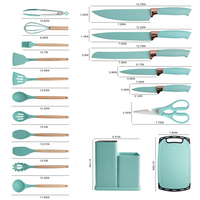 TOALLWIN Ustensiles de Cuisine 19 Pièces Set d'Ustensiles de Cuisine en Silicone avec Planche à Découper et Couteaux