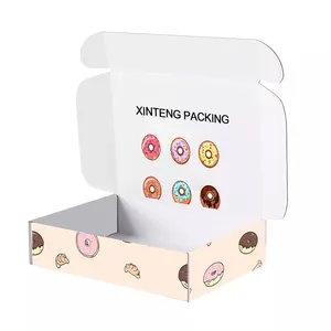 批发定制粉色面包蛋糕波纹包装盒印刷甜甜圈和饼干甜甜圈食品盒，带插入物