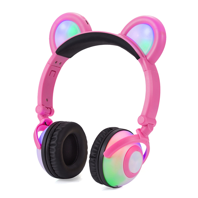 Cute Silent Party Bluetooh Bear Ear Headphones with LED Light