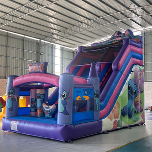 Château gonflable commercial d'extérieur avec toboggan, aire de jeux gonflable, toboggan gonflable pastel pour enfants - Product Image 1