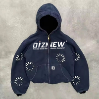 DiZNEW OEM Vente en gros Vestes à capuche personnalisées lavées en toile lourde doublées pour les travailleurs Fermeture à glissière 100% Veste en jean pour hommes en coton