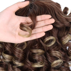 <span class=keywords><strong>Parrucca</strong></span> corta <span class=keywords><strong>Afro</strong></span> crespa riccia con frangetta per donne nere Cosplay soffice senza colla misto marrone biondo capelli sintetici naturali - Product Image 2