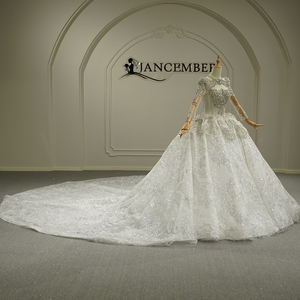 Robe de mariée luxueuse à col montant, style Empire, avec perles de cristal et appliques en dentelle, traîne chapelle, modèle GT26031 - Product Image 2