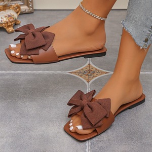 Cross-border Plus-size Bow for Women's Spring Korean-style Transparent Slide Sandals Square-toe Metal-<b>Heel</b> Chunky-<b>heel</b> - Product Image 4
