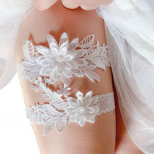 2 Pièces Jarretières de Mariée Sexy en <span class=keywords><strong>Dentelle</strong></span>, Ceinture de Jarretière Cousue à la Main avec Faux Perles, Ensemble de Jarretières <span class=keywords><strong>pour</strong></span> Mariée - Product Image 2