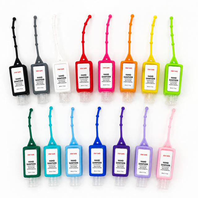 Custom Colorful Silicone Hand Sanitizer Holder Hand Sanitizer Keychain Holder 30 ml Silicone Hand Sanitize Holder for Bag