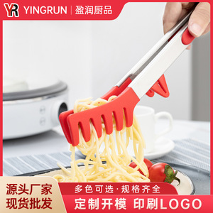 Silicone Food Clips Stainless Steel Noodle Salad Clips <b>Heat</b> Resistant Kitchen Utensil Red And Black - Product Image 5