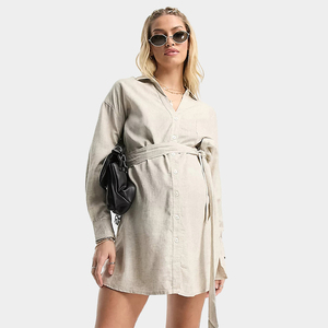 Produttori di vestiti di maternità all'ingrosso camicia di maternità a maniche lunghe con cravatta in vita - Product Image 1