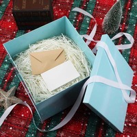 Grande boîte cadeau en carton rigide recyclable bleu personnalisable avec ruban et couvercle pour anniversaires, la Saint-Valentin, Noël, anniversaires de mariage